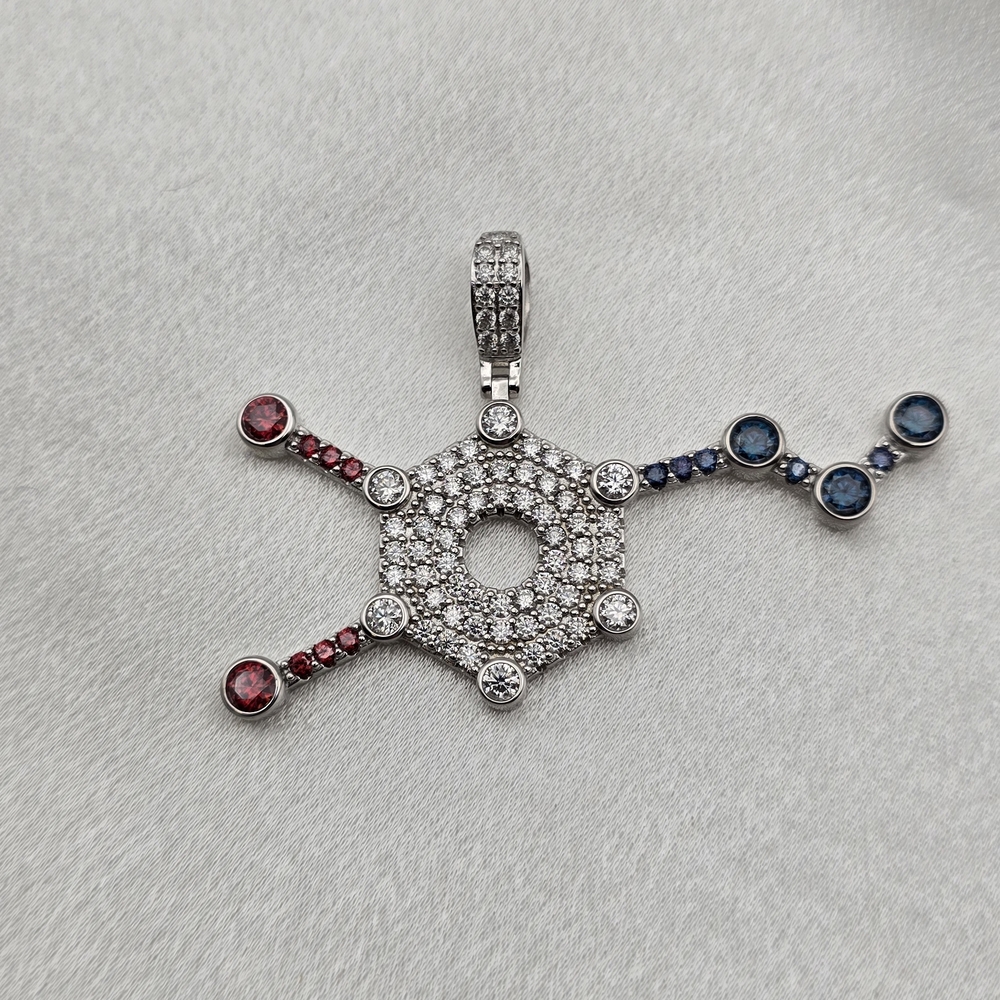18k White Gold Over Sterling Silver Molecular Dopamine Pendant
